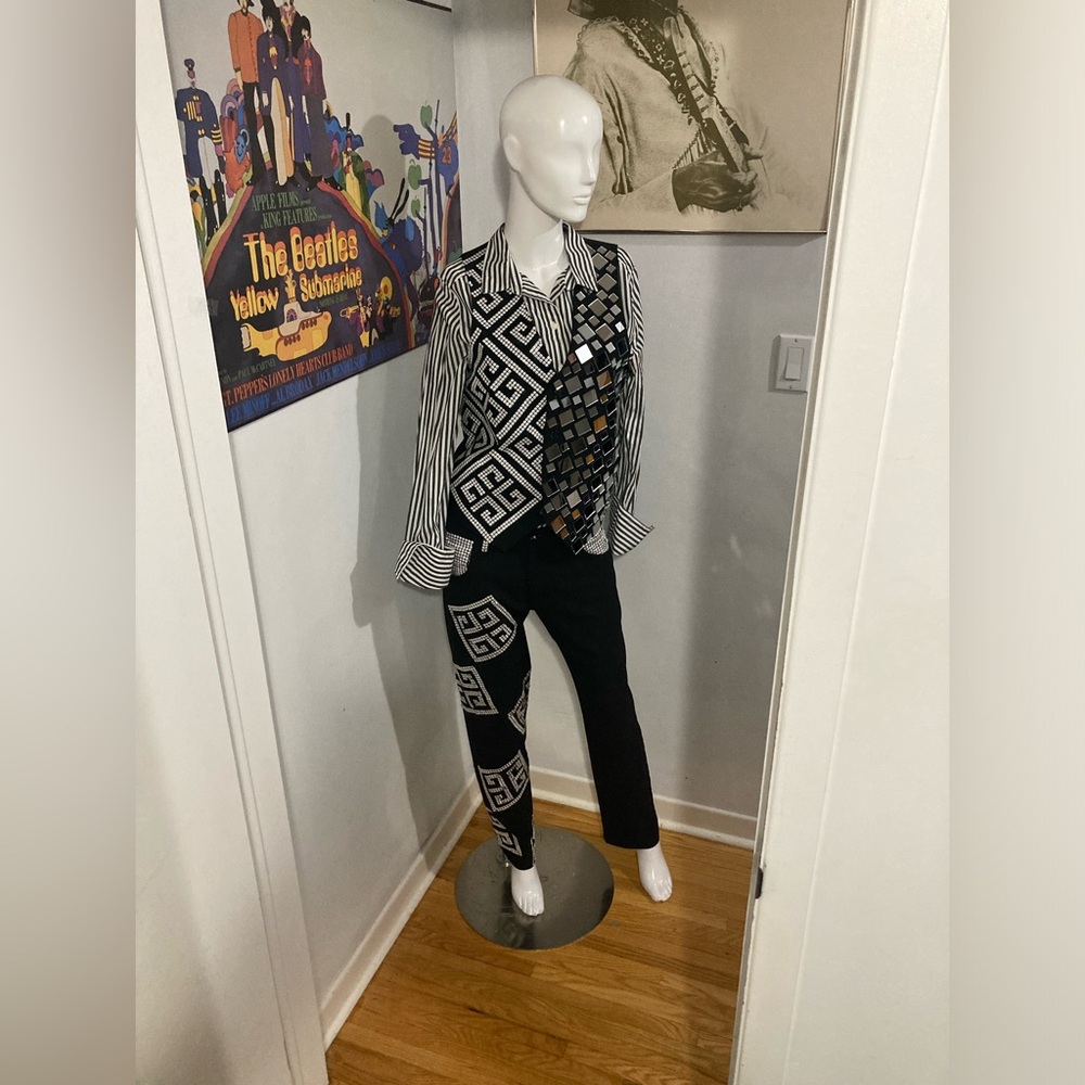 Party Outfit - Mirror and Rhinestone Vest, Pants and Pinstripe Shirt